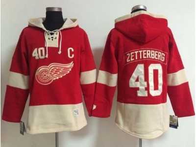 Women Detroit Red Wings #40 Henrik Zetterberg Red Old Time Lacer NHL Hoodie