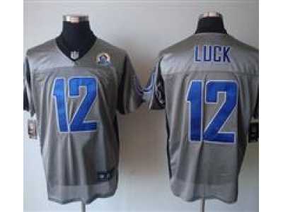Nike Colts #12 Andrew Luck Grey Shadow With Hall of Fame 50th Patch NFL Elite Jersey