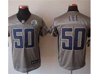 Nike Cowboys #50 Sean Lee Grey Shadow With Hall of Fame 50th Patch NFL Elite Jersey