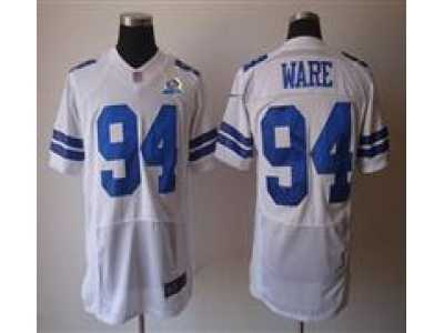 Nike Cowboys #94 DeMarcus Ware White With Hall of Fame 50th Patch NFL Elite Jersey