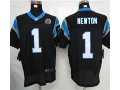 Nike Panthers #1 Cam Newton Black With Hall of Fame 50th Patch NFL Elite Jersey