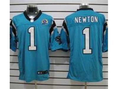 Nike Panthers #1 Cam Newton Blue With Hall of Fame 50th Patch NFL Elite Jersey