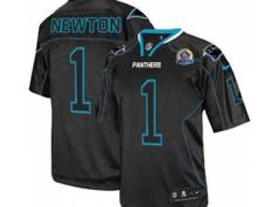 Nike Panthers #1 Cam Newton Lights Out Black With Hall of Fame 50th Patch NFL Elite Jersey
