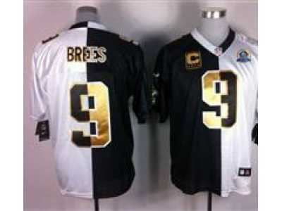 Nike Saints #9 Drew Brees White&Black With Hall of Fame 50th Patch NFL Elite Jersey