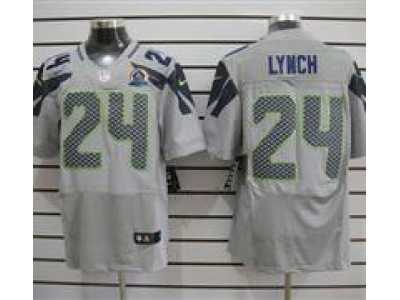 Nike Seahawks #24 Marshawn Lynch Grey With Hall of Fame 50th Patch NFL Elite Jersey
