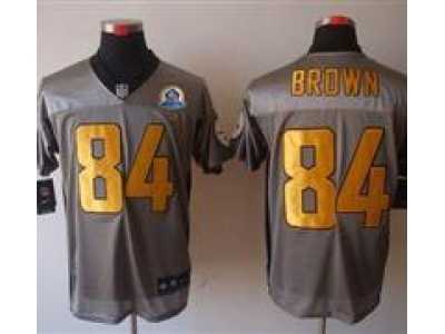 Nike Steelers #84 Antonio Brown Grey Shadow With Hall of Fame 50th Patch NFL Elite Jersey