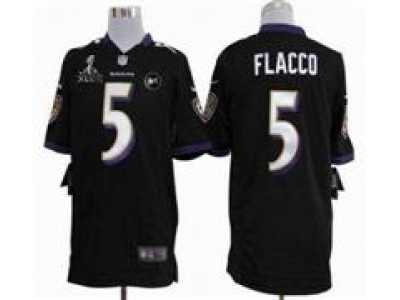 2013 Nike Super Bowl XLVII NFL Baltimore Ravens #5 Joe Flacco black jerseys(Game Art Patch)