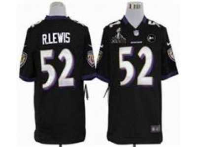 2013 Nike Super Bowl XLVII NFL Baltimore Ravens #52 Ray Lewis black jerseys(Game Art Patch)