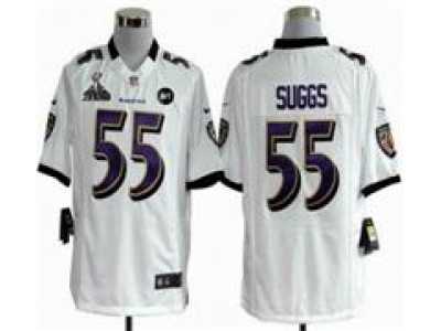 2013 Nike Super Bowl XLVII NFL Baltimore Ravens #55 Terrell Suggs white jerseys(Game Art Patch)