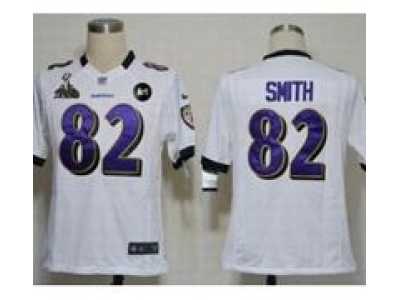 2013 Nike Super Bowl XLVII NFL Baltimore Ravens #82 Torrey Smith white jerseys(Game Art Patch)