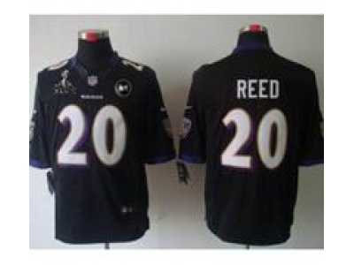 2013 Nike Super Bowl XLVII NFL Baltimore Ravens #20 Ed Reed black jerseys(Limited Art Patch)