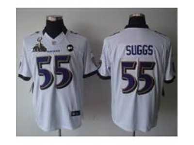 2013 Nike Super Bowl XLVII NFL Baltimore Ravens #55 Terrell Suggs white jerseys(Limited Art Patch)