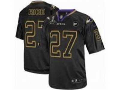 2013 Nike Super Bowl XLVII NFL Baltimore Ravens #27 Ray Rice black jerseys(Elite Lights Out Art Patch)