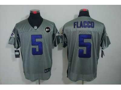 Nike Baltimore Ravens #5 flacco grey jerseys[Elite shadow Art Patch]