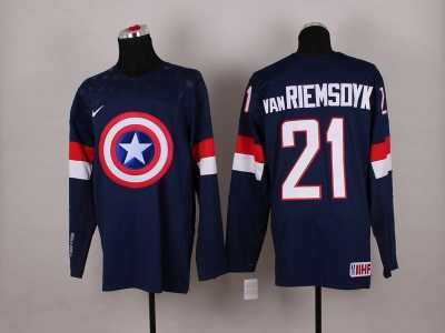 NHL Olympic Team USA #21 James van Riemsdyk Navy Blue Captain America Fashion Stitched Jerseys