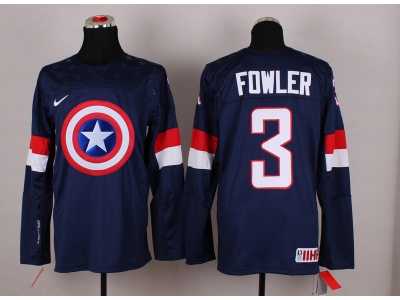 NHL Olympic Team USA #3 Cam Fowler Navy Blue Captain America Fashion Stitched Jerseys