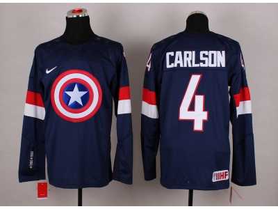 NHL Olympic Team USA #4 John Carlson Navy Blue Captain America Fashion Stitched Jerseys