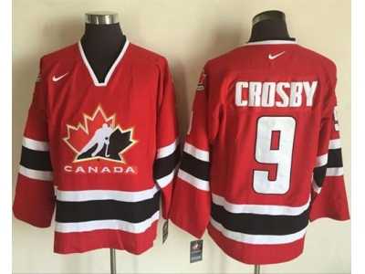 Team CA. #9 Sidney Crosby Red Black 2002 Olympic Nike Throwback Stitched NHL Jersey