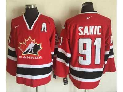 Team CA. #91 Joe Sakic Red Black 2002 Olympic Nike Throwback Stitched NHL Jersey