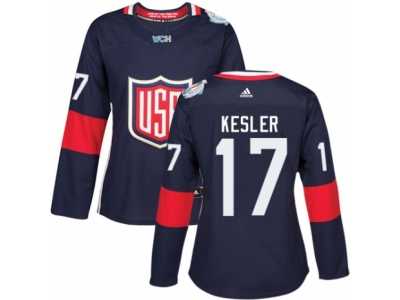 Women's Adidas Team USA #17 Ryan Kesler Premier Navy Blue Away 2016 World Cup Hockey Jersey