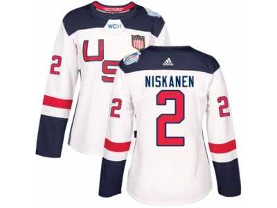 Women's Adidas Team USA #2 Matt Niskanen Authentic White Home 2016 World Cup Hockey Jersey