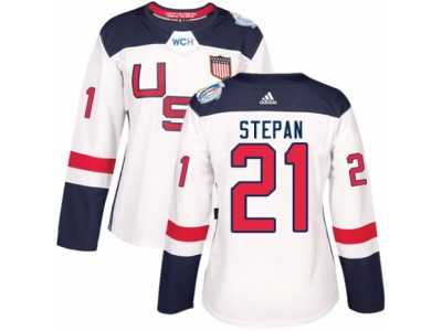 Women's Adidas Team USA #21 Derek Stepan Premier White Home 2016 World Cup Hockey Jersey