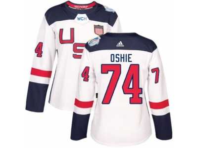Women's Adidas Team USA #74 T. J. Oshie Premier White Home 2016 World Cup Hockey Jersey