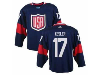 Youth Adidas Team USA #17 Ryan Kesler Premier Navy Blue Away 2016 World Cup Ice Hockey Jersey