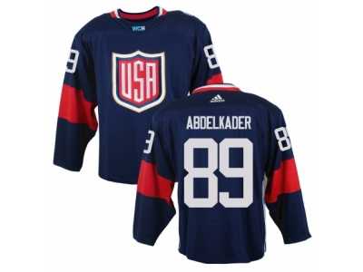 Youth Adidas Team USA #89 Justin Abdelkader Authentic Navy Blue Away 2016 World Cup Ice Hockey Jersey