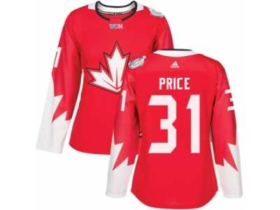 Women's Adidas Team Canada #31 Carey Price Premier Red Away 2016 World Cup Hockey Jersey