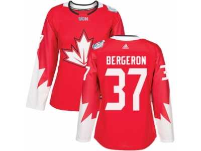 Women's Adidas Team Canada #37 Patrice Bergeron Authentic Red Away 2016 World Cup Hockey Jersey