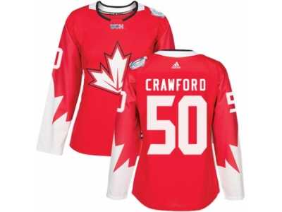 Women's Adidas Team Canada #50 Corey Crawford Premier Red Away 2016 World Cup Hockey Jersey