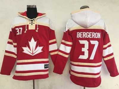 Team CA. #37 Patrice Bergeron Red Sawyer Hooded Sweatshirt 2016 World Cup Stitched NHL Jersey