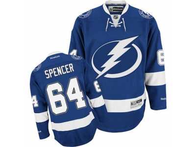 Men's Reebok Tampa Bay Lightning #64 Matthew Spencer Authentic Royal Blue Home NHL Jersey