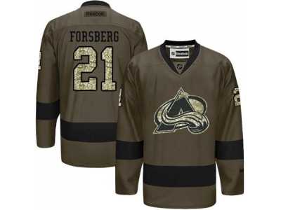 Colorado Avalanche #21 Peter Forsberg Green Salute to Service Stitched NHL Jersey