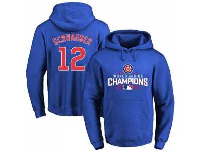 Chicago Cubs #12 Kyle Schwarber Blue 2016 World Series Champions Pullover Baseball Hoodie