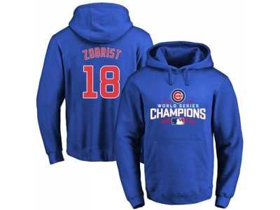 Chicago Cubs #18 Ben Zobrist Blue 2016 World Series Champions Pullover Baseball Hoodie