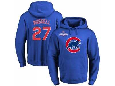 Chicago Cubs #27 Addison Russell Blue 2016 World Series Champions Primary Logo Pullover Baseball Hoodie
