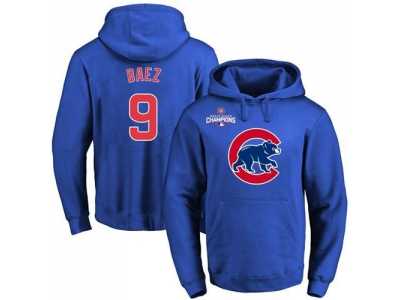 Chicago Cubs #9 Javier Baez Blue 2016 World Series Champions Primary Logo Pullover Baseball Hoodie