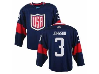 Men Adidas Team USA #3 Jack Johnson Navy Blue 2016 World Cup Ice Hockey Jersey