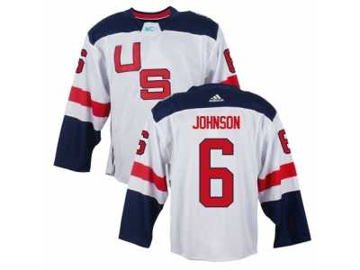 Men Adidas Team USA #6 Erik Johnson White 2016 World Cup Ice Hockey Jersey