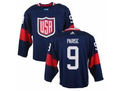 Men Adidas Team USA #9 Zach Parise Blue 2016 World Cup Ice Hockey Jersey