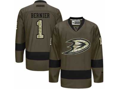 Men's Reebok Anaheim Ducks #1 Jonathan Bernier Authentic Green Salute to Service NHL Jersey