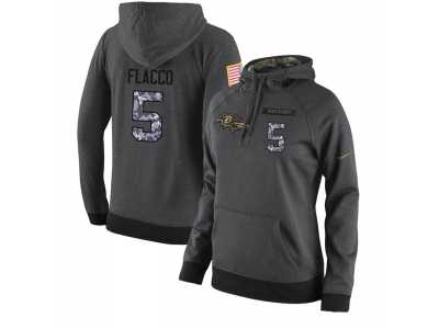 NFL Women\'s Nike Baltimore Ravens #5 Joe Flacco Stitched Black Anthracite Salute to Service Player Performance Hoodie