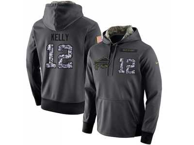 NFL Men's Nike Buffalo Bills #12 Jim Kelly Stitched Black Anthracite Salute to Service Player Performance Hoodie
