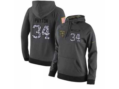 NFL Women's Nike Chicago Bears #34 Walter Payton Stitched Black Anthracite Salute to Service Player Performance Hoodie