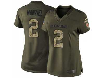 Women Nike Cleveland Browns #2 Johnny Manziel Green Salute to Service Jerseys