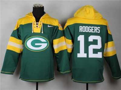 Nike green bay packers #12 aaron rodgers green-yellow[pullover hooded sweatshirt]