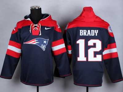 Nike New England Patriots #12 Tom Brady blue jersey(pullover hooded sweatshirt)