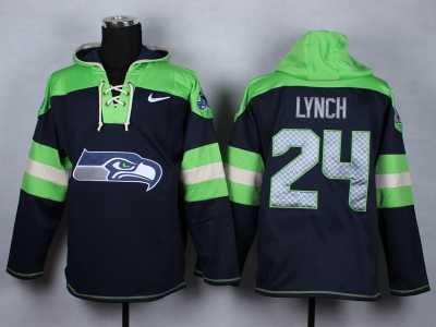 Nike Seattle Seahawks #24 Marshawn Lynch blue-green jerseys[pullover hooded sweatshirt]